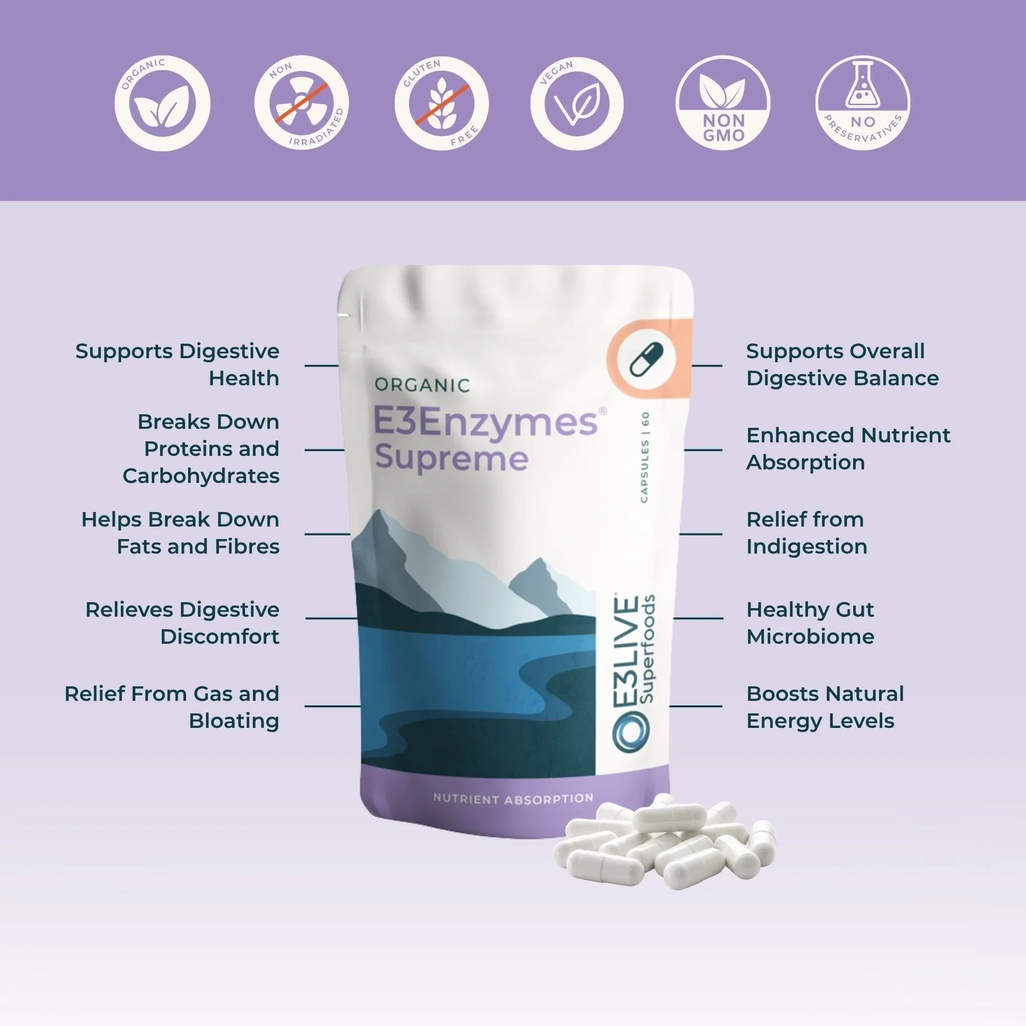 E3Enzymes Supreme Capsules (460mg) Capsule Product E3Live Australia
