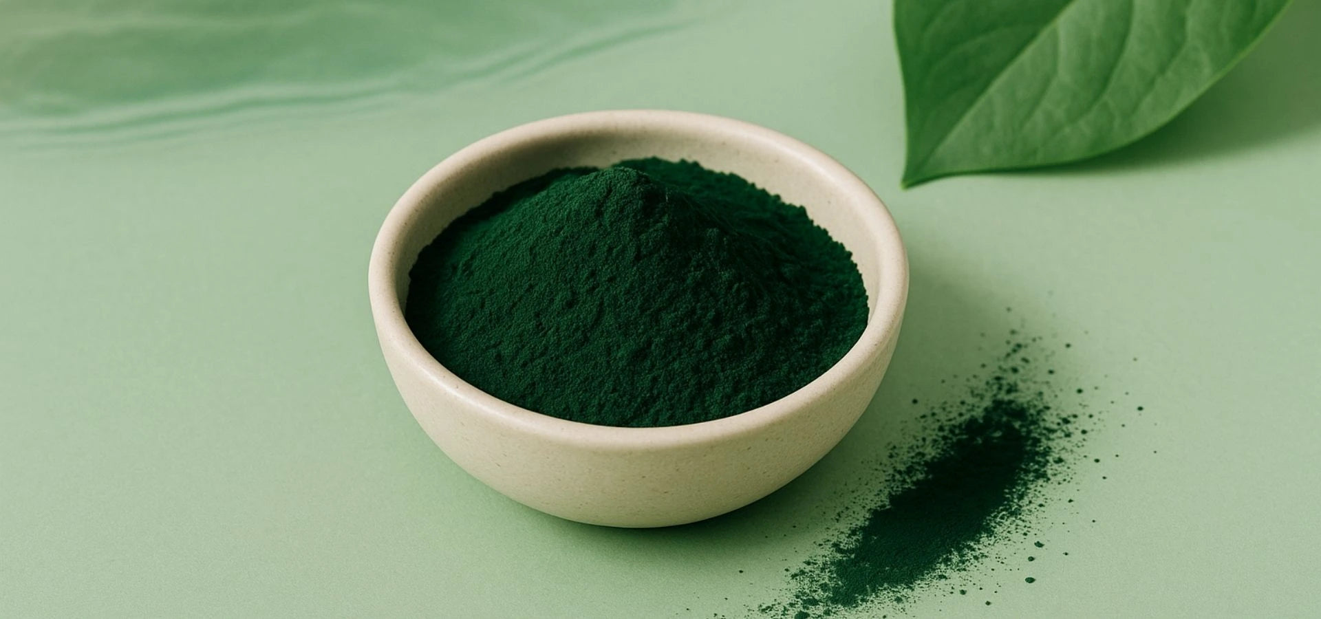 AFA powder in a white bowl on a green background