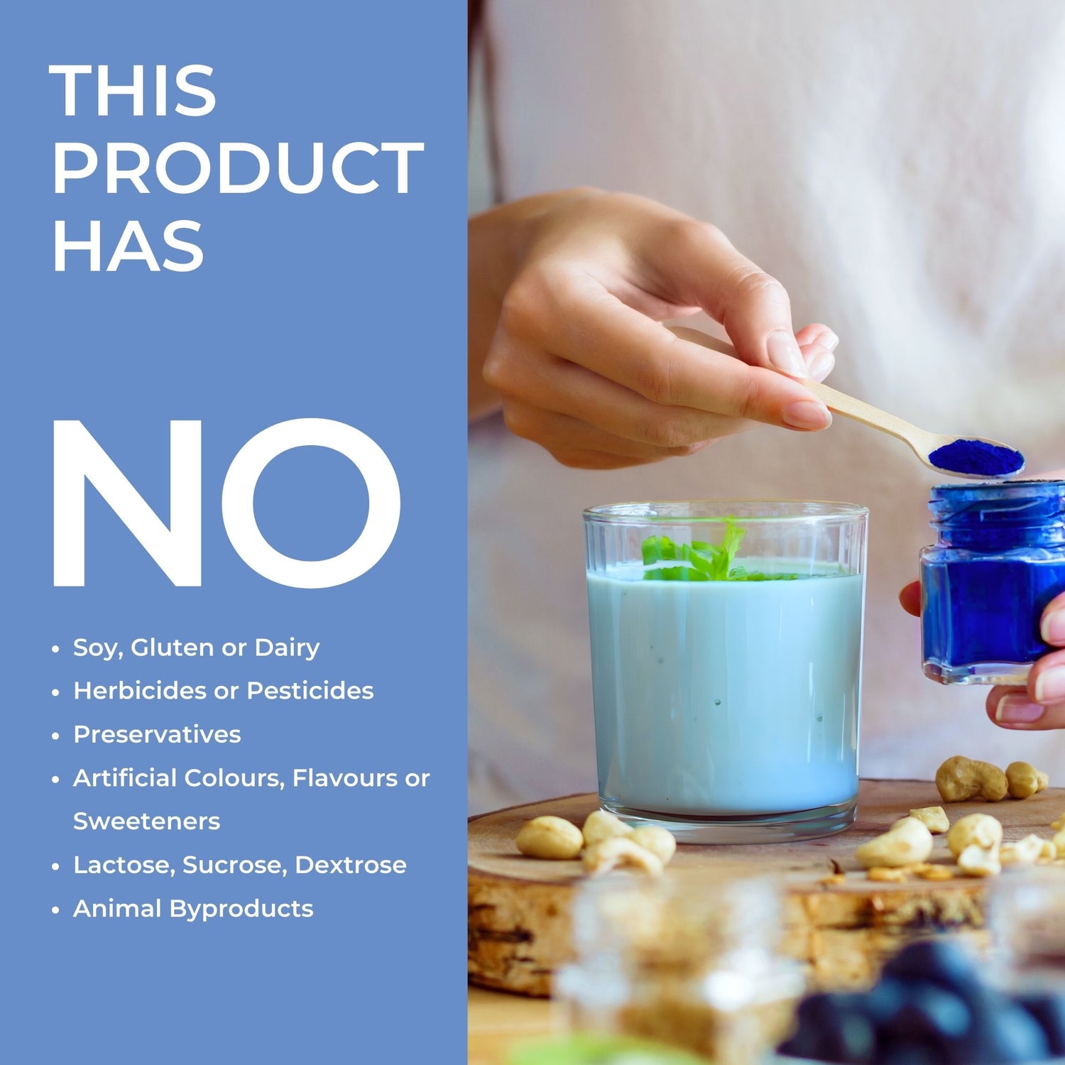 A promotional image for a BlueMAJIK Superfood health product with the text &