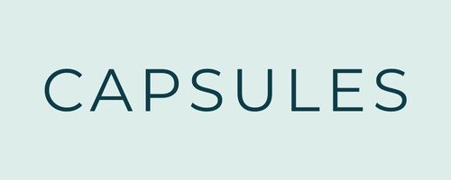 Text 'CAPSULES' on a light blue background