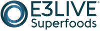 E3LIVE Superfoods logo with a blue circular design on a white background