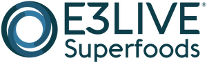 E3LIVE Superfoods logo with a blue circular design on a white background