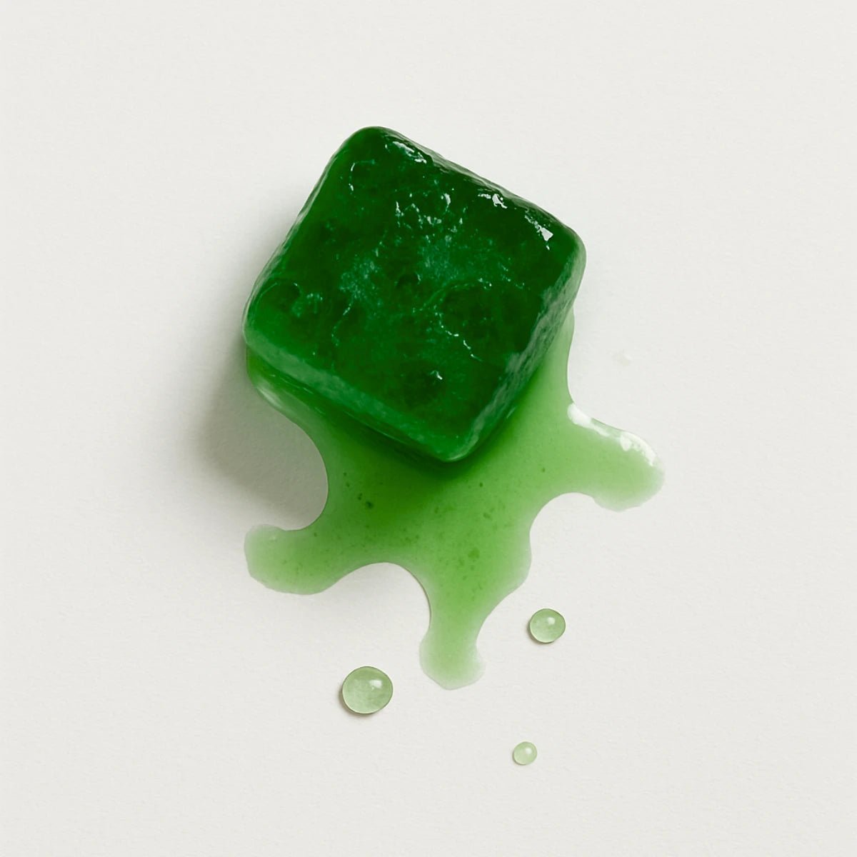 E3Live/BrainON Frozen Liquid icecube partially melted onto a white background