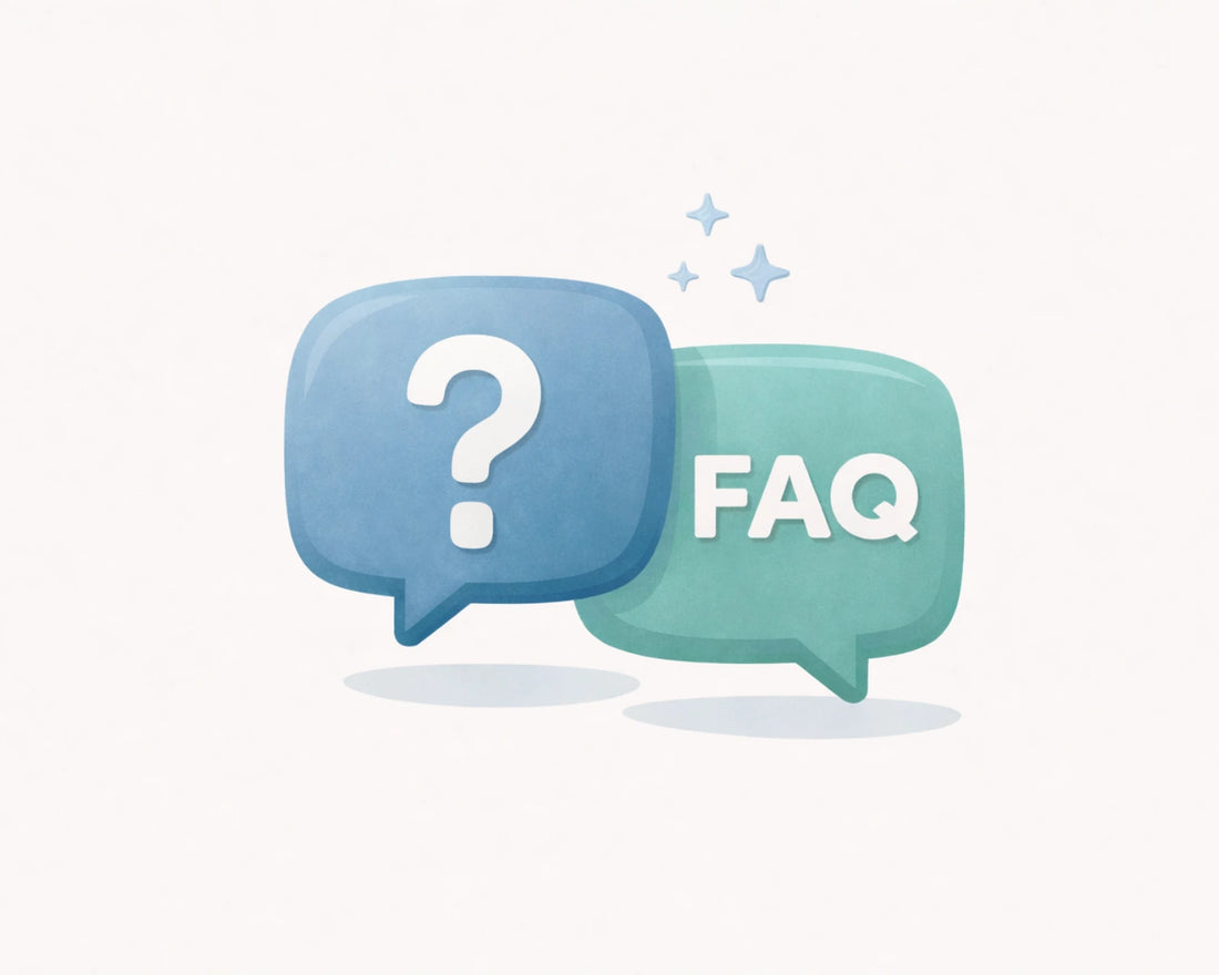 Two speech bubbles with a question mark and 'FAQ' text on a white background