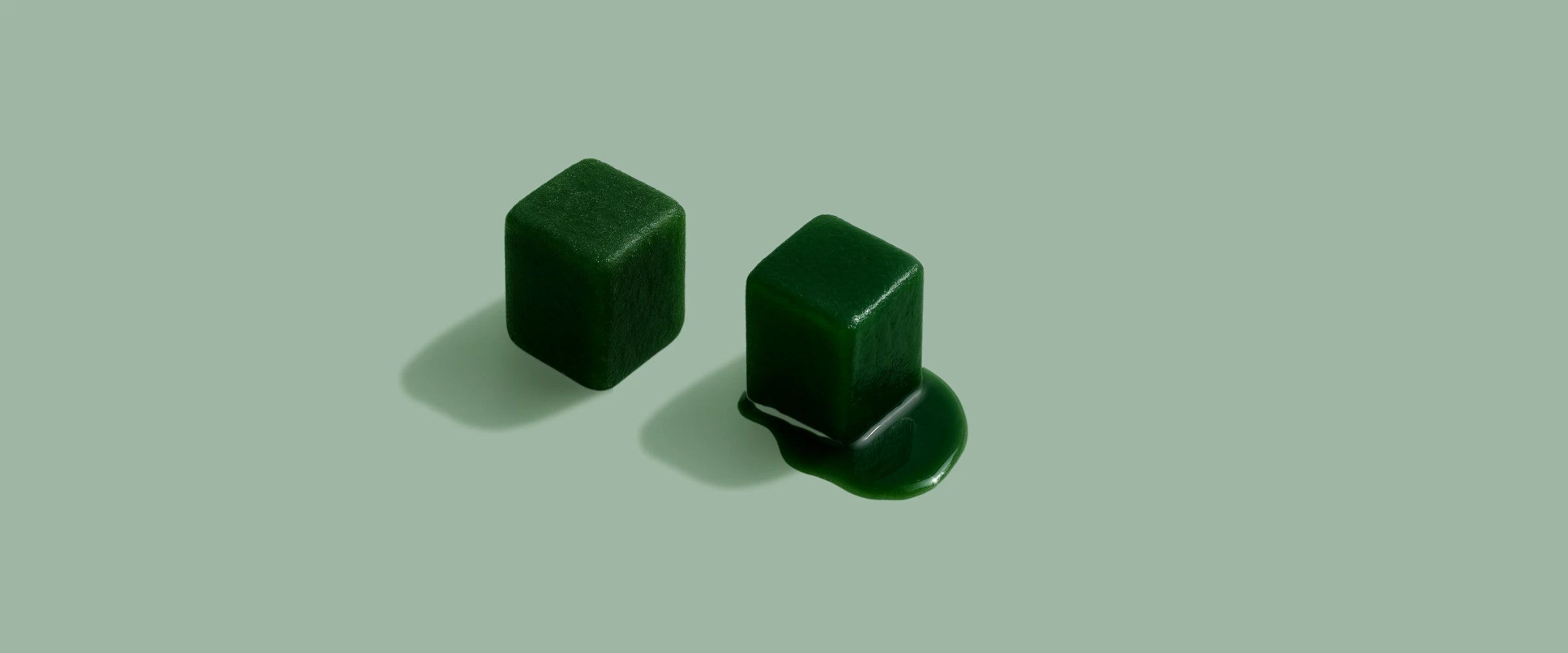 Two green icecubes on a light green background